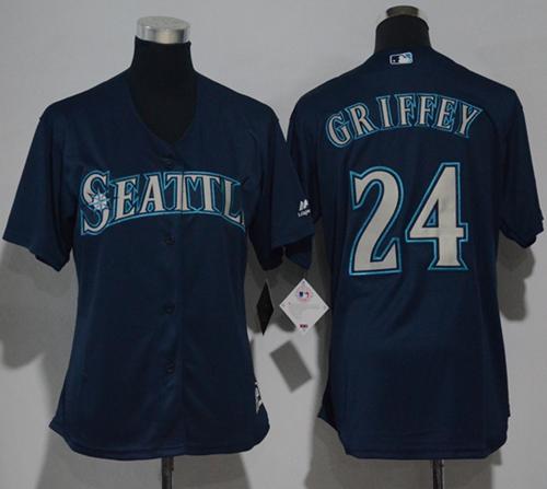 Mariners #24 Ken Griffey Navy Blue Alternate Women's Stitched MLB Jersey - Click Image to Close